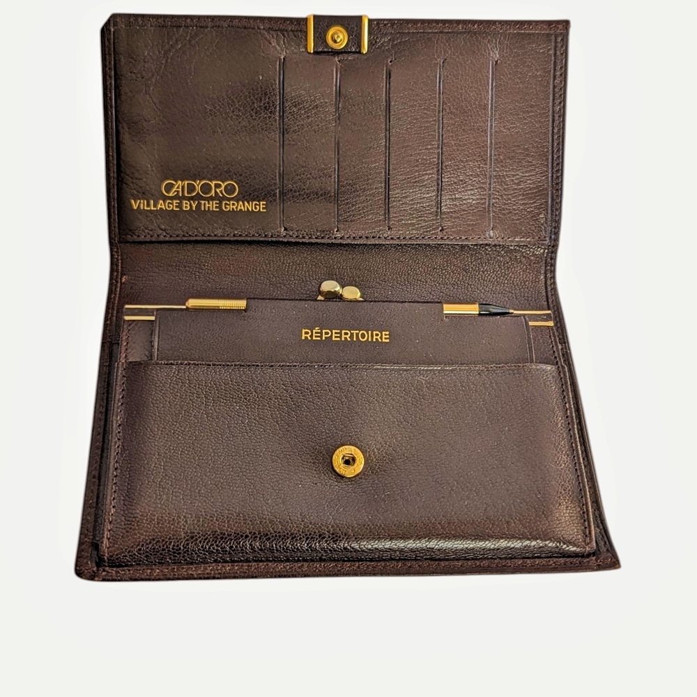 Vintage 1980s Brown Genuine Leather Wallet A'DORO Made in France
